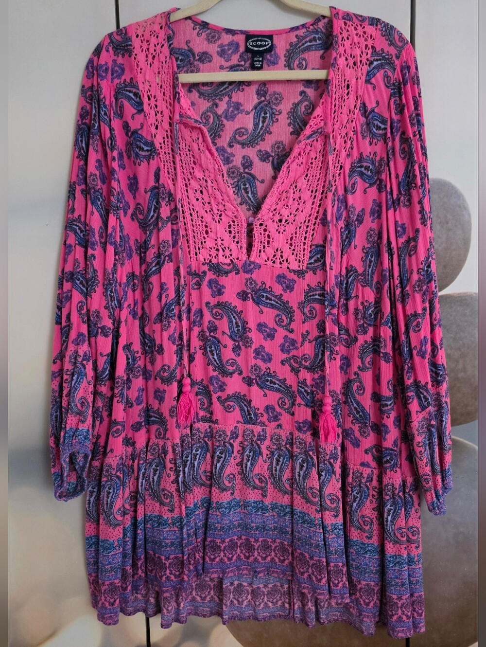 Scoop Tunic Women' Size Large Multicolor Dress with Long Sleeves